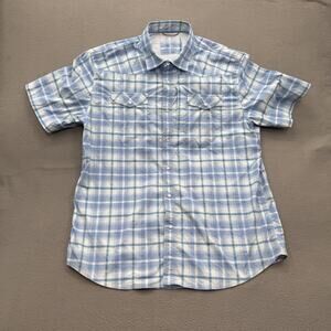 Schaefer Outfitter Shirt Mens XL Blue Plaid Western Pearl Snap Short Sleeve